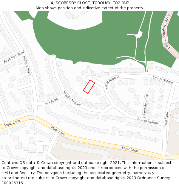 4, SCORESBY CLOSE, TORQUAY, TQ2 8NP: Location map and indicative extent of plot