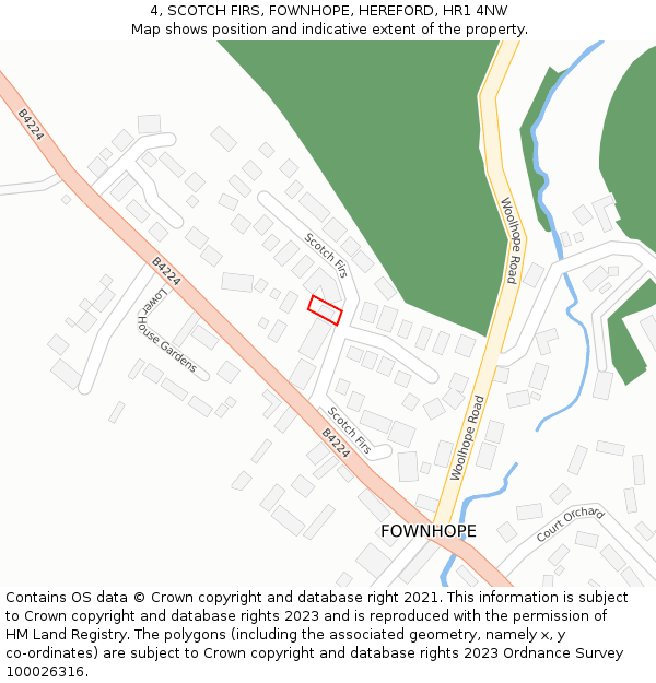 4, SCOTCH FIRS, FOWNHOPE, HEREFORD, HR1 4NW: Location map and indicative extent of plot