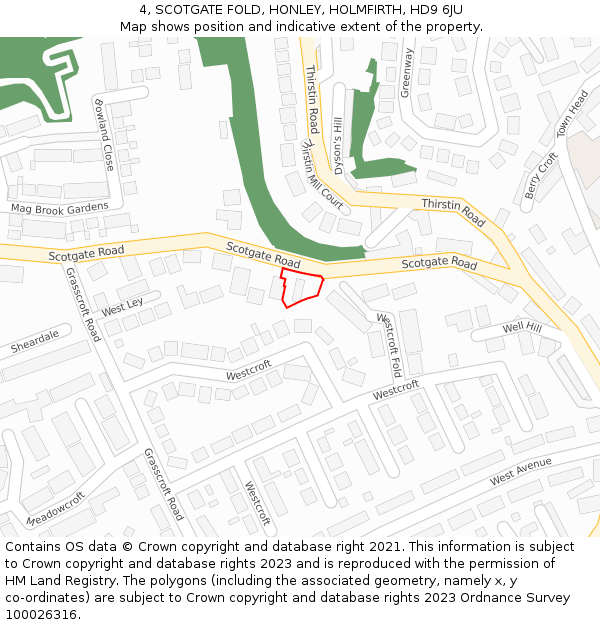 4, SCOTGATE FOLD, HONLEY, HOLMFIRTH, HD9 6JU: Location map and indicative extent of plot