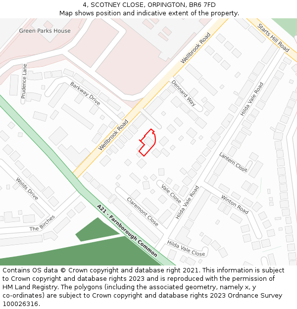 4, SCOTNEY CLOSE, ORPINGTON, BR6 7FD: Location map and indicative extent of plot