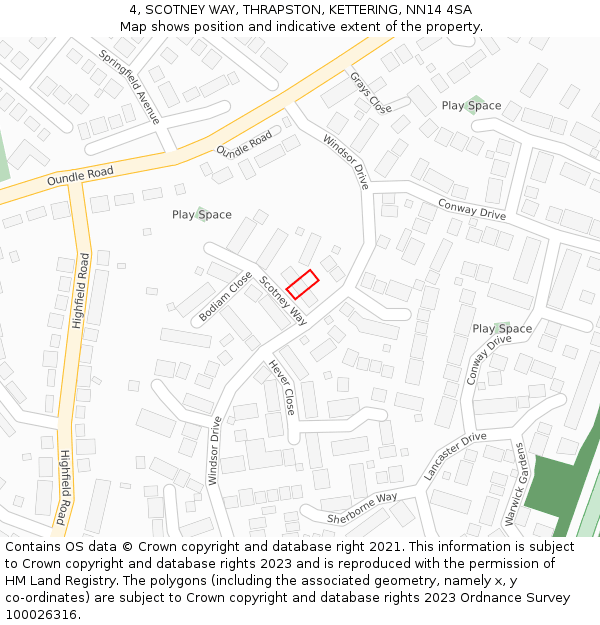 4, SCOTNEY WAY, THRAPSTON, KETTERING, NN14 4SA: Location map and indicative extent of plot