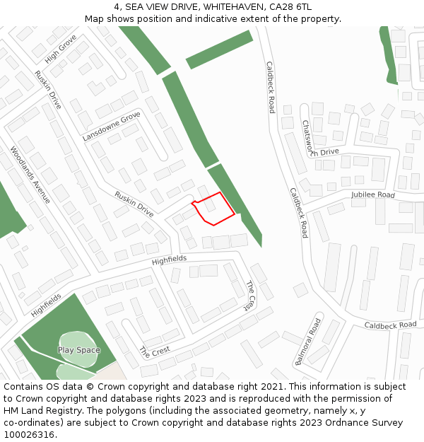 4, SEA VIEW DRIVE, WHITEHAVEN, CA28 6TL: Location map and indicative extent of plot
