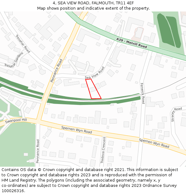 4, SEA VIEW ROAD, FALMOUTH, TR11 4EF: Location map and indicative extent of plot