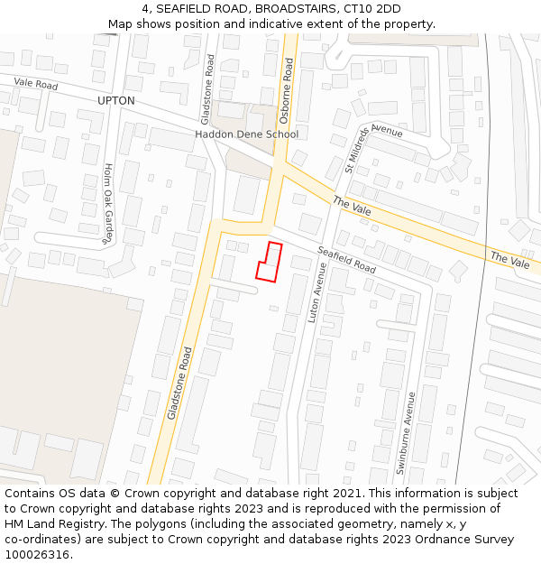 4, SEAFIELD ROAD, BROADSTAIRS, CT10 2DD: Location map and indicative extent of plot