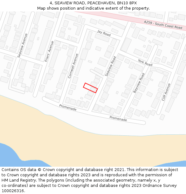 4, SEAVIEW ROAD, PEACEHAVEN, BN10 8PX: Location map and indicative extent of plot