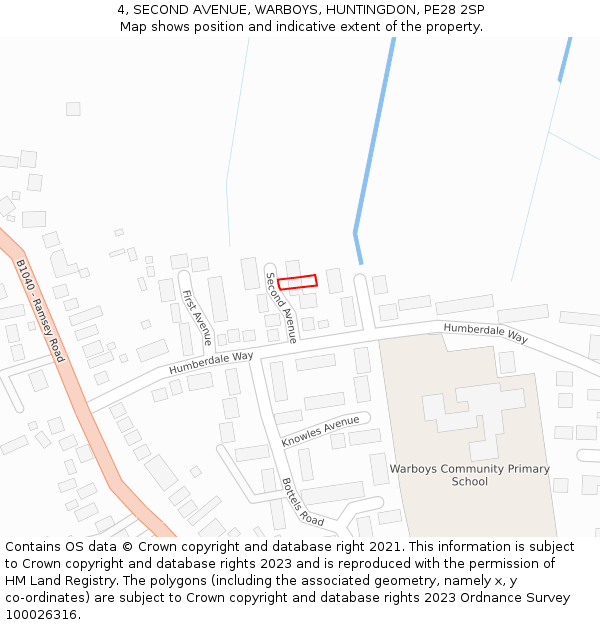 4, SECOND AVENUE, WARBOYS, HUNTINGDON, PE28 2SP: Location map and indicative extent of plot