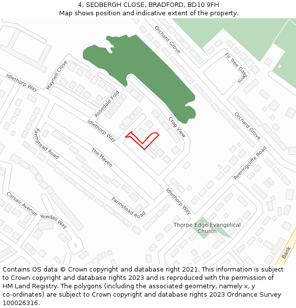 4, SEDBERGH CLOSE, BRADFORD, BD10 9FH: Location map and indicative extent of plot