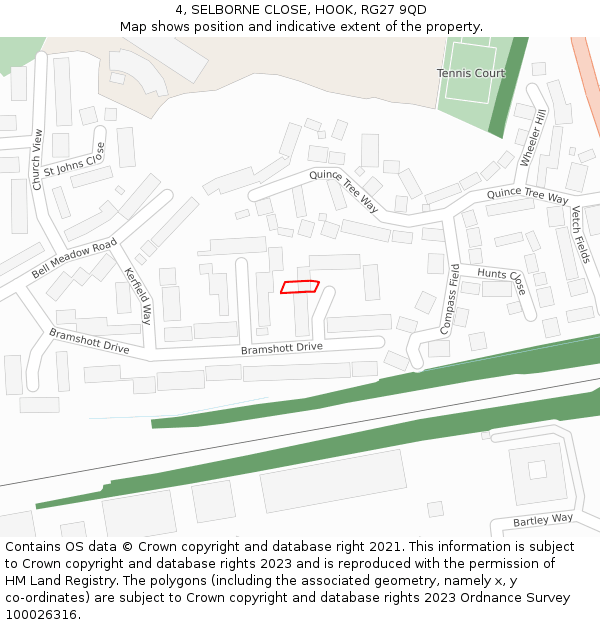 4, SELBORNE CLOSE, HOOK, RG27 9QD: Location map and indicative extent of plot