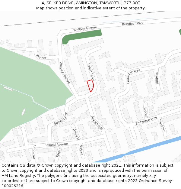 4, SELKER DRIVE, AMINGTON, TAMWORTH, B77 3QT: Location map and indicative extent of plot