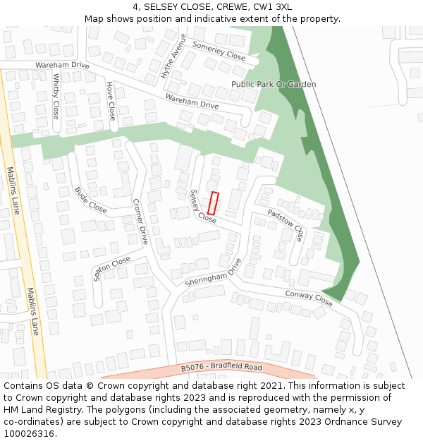 4, SELSEY CLOSE, CREWE, CW1 3XL: Location map and indicative extent of plot