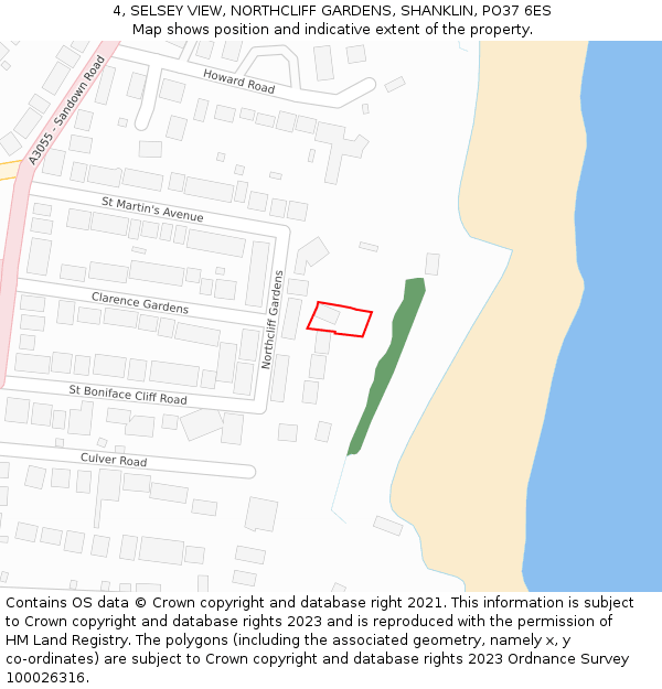 4, SELSEY VIEW, NORTHCLIFF GARDENS, SHANKLIN, PO37 6ES: Location map and indicative extent of plot