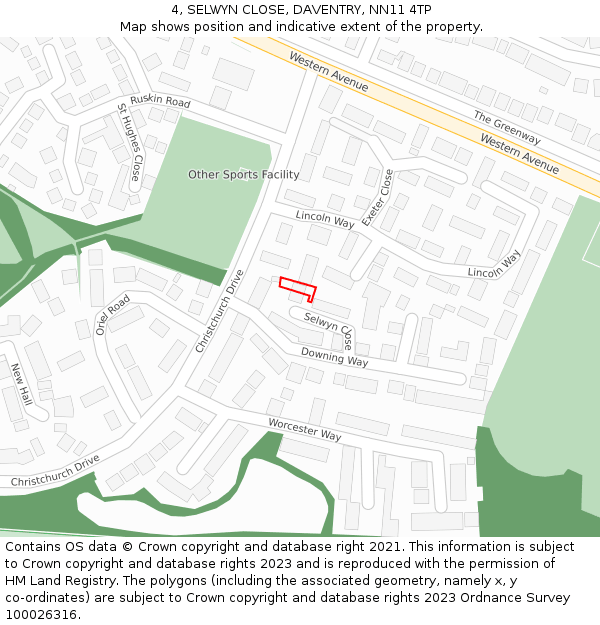 4, SELWYN CLOSE, DAVENTRY, NN11 4TP: Location map and indicative extent of plot