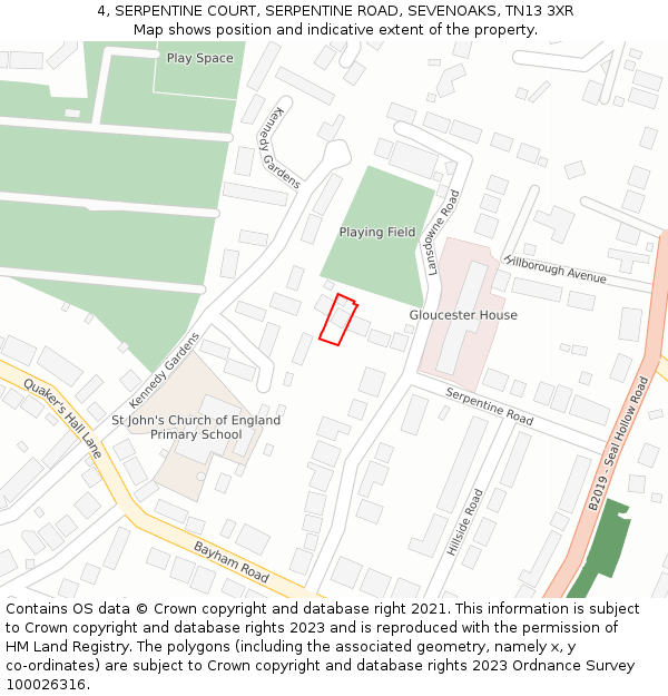4, SERPENTINE COURT, SERPENTINE ROAD, SEVENOAKS, TN13 3XR: Location map and indicative extent of plot