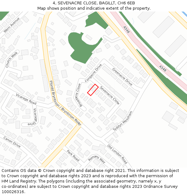 4, SEVENACRE CLOSE, BAGILLT, CH6 6EB: Location map and indicative extent of plot