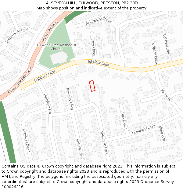 4, SEVERN HILL, FULWOOD, PRESTON, PR2 3RD: Location map and indicative extent of plot