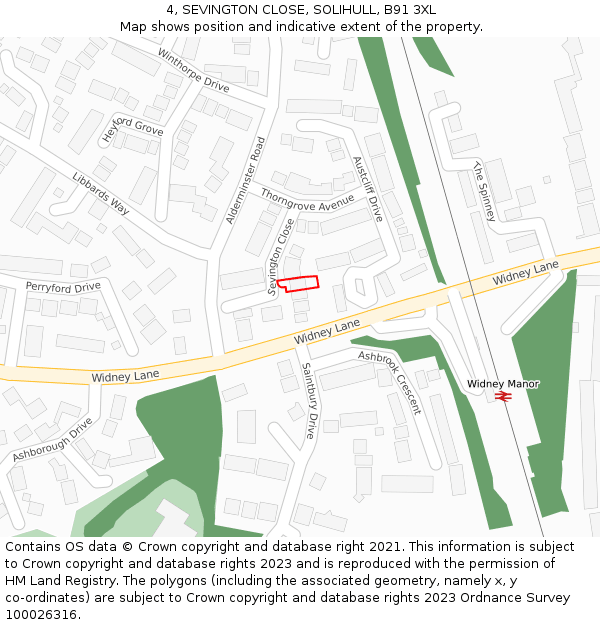 4, SEVINGTON CLOSE, SOLIHULL, B91 3XL: Location map and indicative extent of plot