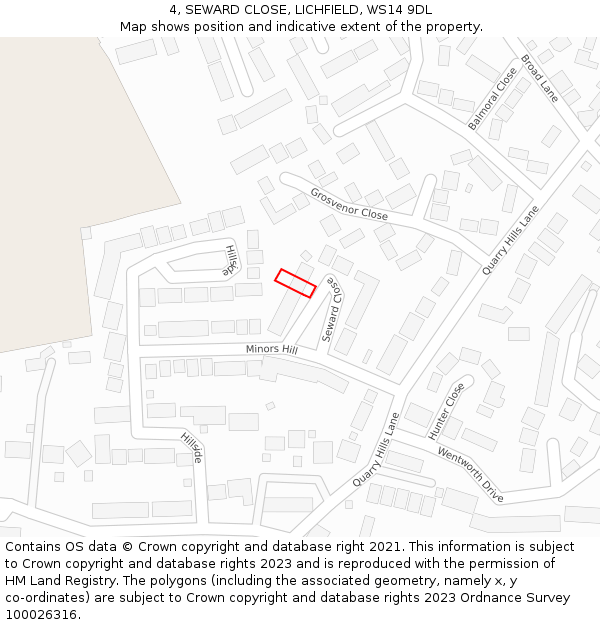 4, SEWARD CLOSE, LICHFIELD, WS14 9DL: Location map and indicative extent of plot