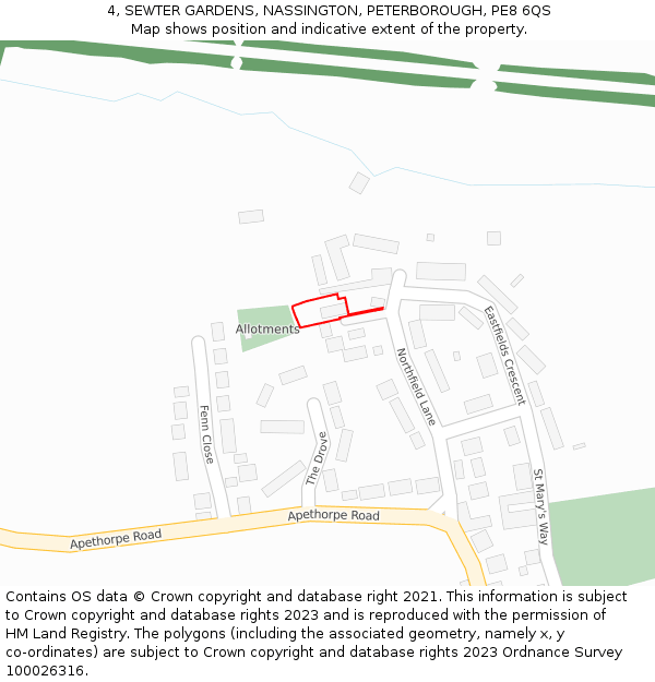 4, SEWTER GARDENS, NASSINGTON, PETERBOROUGH, PE8 6QS: Location map and indicative extent of plot