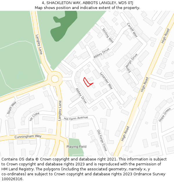 4, SHACKLETON WAY, ABBOTS LANGLEY, WD5 0TJ: Location map and indicative extent of plot