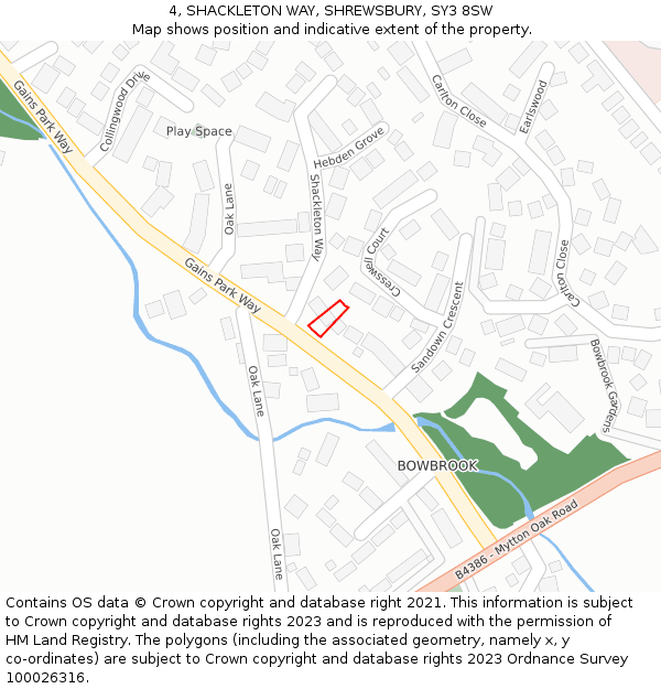 4, SHACKLETON WAY, SHREWSBURY, SY3 8SW: Location map and indicative extent of plot
