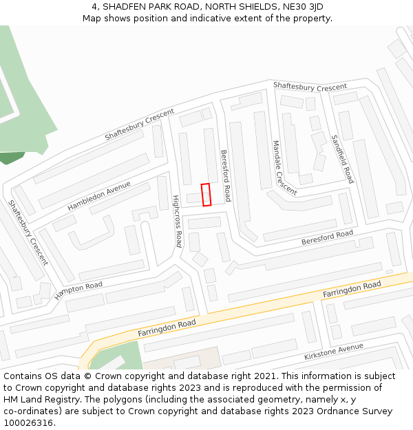 4, SHADFEN PARK ROAD, NORTH SHIELDS, NE30 3JD: Location map and indicative extent of plot