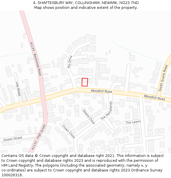 4, SHAFTESBURY WAY, COLLINGHAM, NEWARK, NG23 7ND: Location map and indicative extent of plot