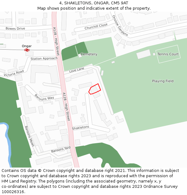 4, SHAKLETONS, ONGAR, CM5 9AT: Location map and indicative extent of plot