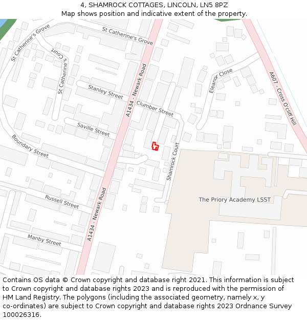 4, SHAMROCK COTTAGES, LINCOLN, LN5 8PZ: Location map and indicative extent of plot