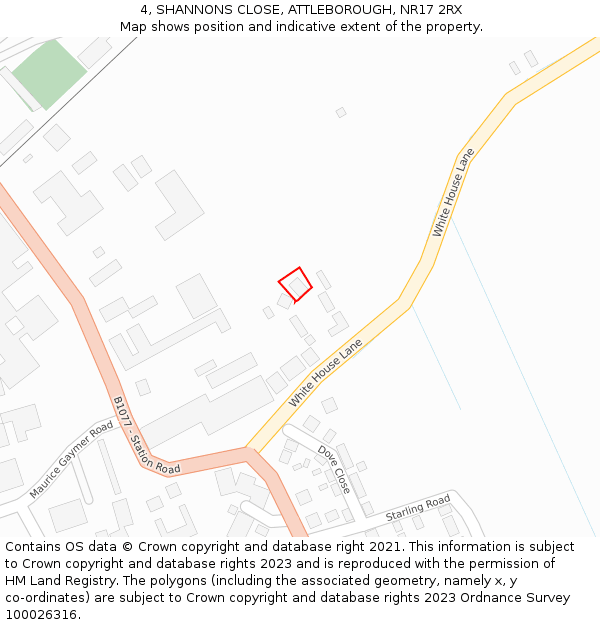 4, SHANNONS CLOSE, ATTLEBOROUGH, NR17 2RX: Location map and indicative extent of plot