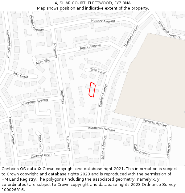 4, SHAP COURT, FLEETWOOD, FY7 8NA: Location map and indicative extent of plot