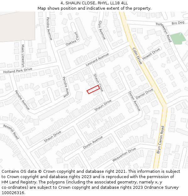 4, SHAUN CLOSE, RHYL, LL18 4LL: Location map and indicative extent of plot