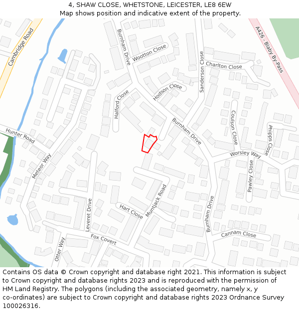 4, SHAW CLOSE, WHETSTONE, LEICESTER, LE8 6EW: Location map and indicative extent of plot