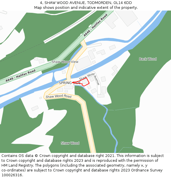 4, SHAW WOOD AVENUE, TODMORDEN, OL14 6DD: Location map and indicative extent of plot