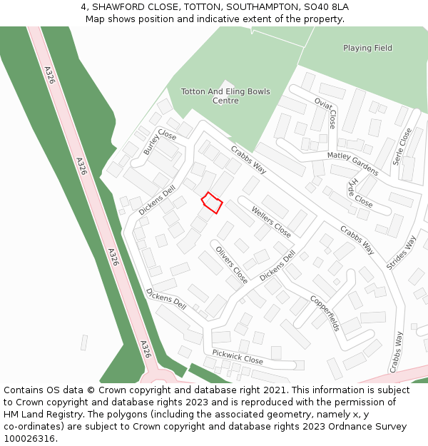 4, SHAWFORD CLOSE, TOTTON, SOUTHAMPTON, SO40 8LA: Location map and indicative extent of plot