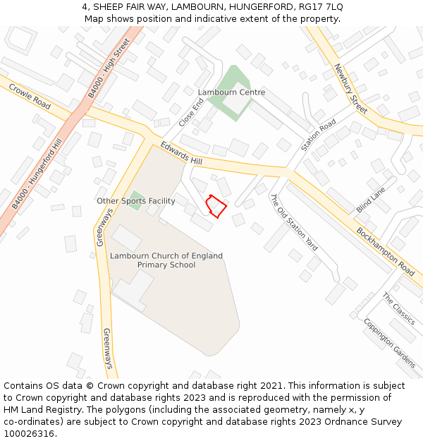 4, SHEEP FAIR WAY, LAMBOURN, HUNGERFORD, RG17 7LQ: Location map and indicative extent of plot