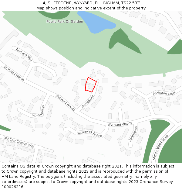 4, SHEEPDENE, WYNYARD, BILLINGHAM, TS22 5RZ: Location map and indicative extent of plot