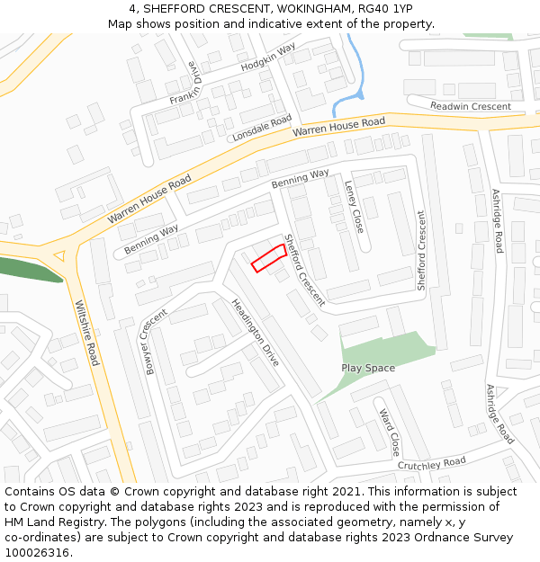 4, SHEFFORD CRESCENT, WOKINGHAM, RG40 1YP: Location map and indicative extent of plot