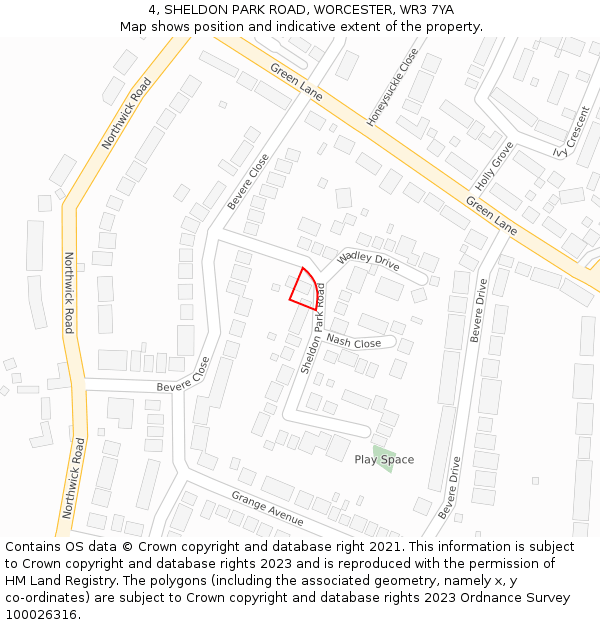 4, SHELDON PARK ROAD, WORCESTER, WR3 7YA: Location map and indicative extent of plot