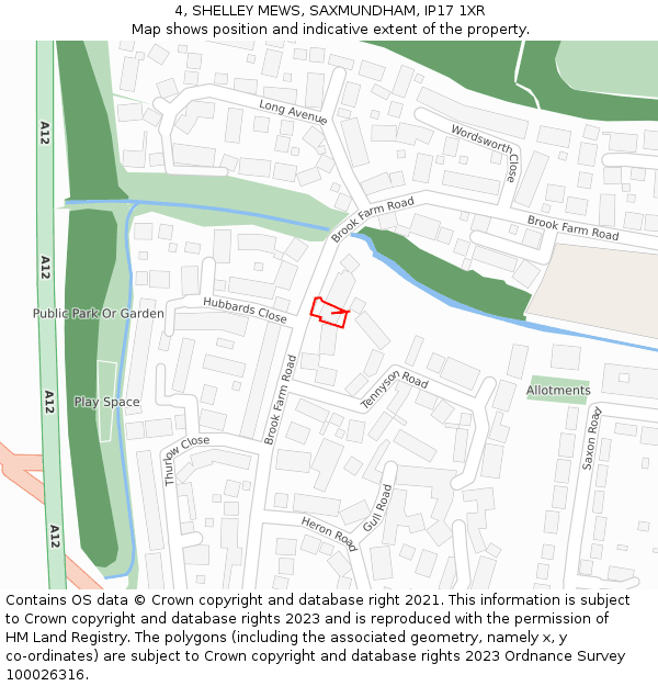 4, SHELLEY MEWS, SAXMUNDHAM, IP17 1XR: Location map and indicative extent of plot