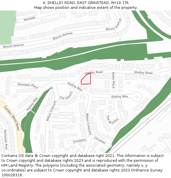 4, SHELLEY ROAD, EAST GRINSTEAD, RH19 1TA: Location map and indicative extent of plot