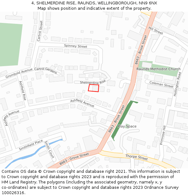 4, SHELMERDINE RISE, RAUNDS, WELLINGBOROUGH, NN9 6NX: Location map and indicative extent of plot