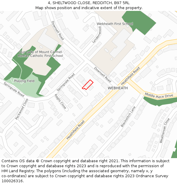 4, SHELTWOOD CLOSE, REDDITCH, B97 5RL: Location map and indicative extent of plot