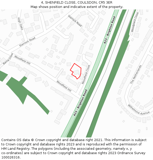 4, SHENFIELD CLOSE, COULSDON, CR5 3ER: Location map and indicative extent of plot