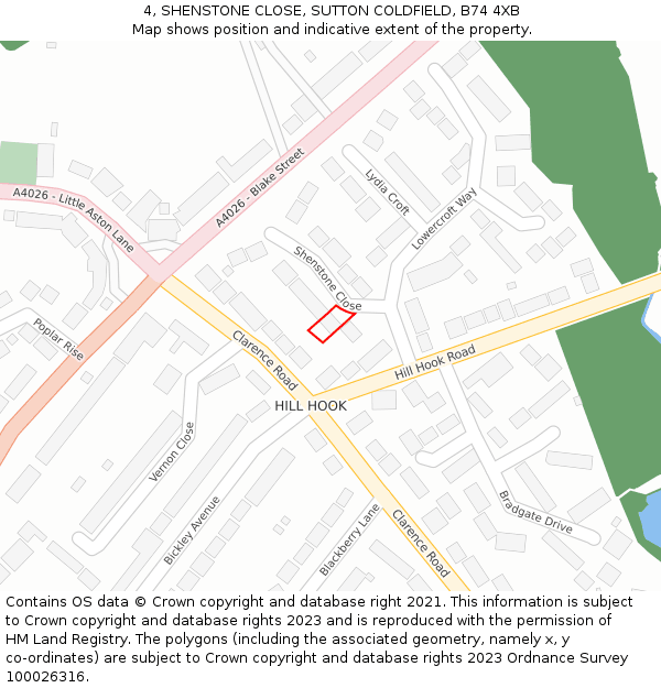 4, SHENSTONE CLOSE, SUTTON COLDFIELD, B74 4XB: Location map and indicative extent of plot