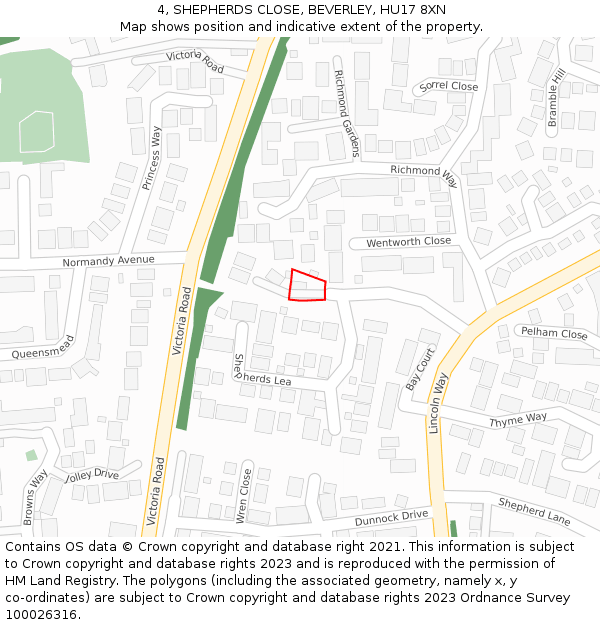 4, SHEPHERDS CLOSE, BEVERLEY, HU17 8XN: Location map and indicative extent of plot