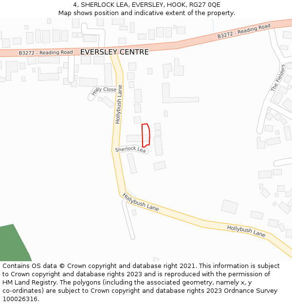 4, SHERLOCK LEA, EVERSLEY, HOOK, RG27 0QE: Location map and indicative extent of plot