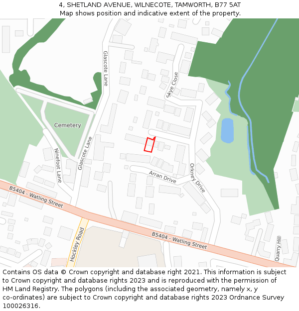 4, SHETLAND AVENUE, WILNECOTE, TAMWORTH, B77 5AT: Location map and indicative extent of plot