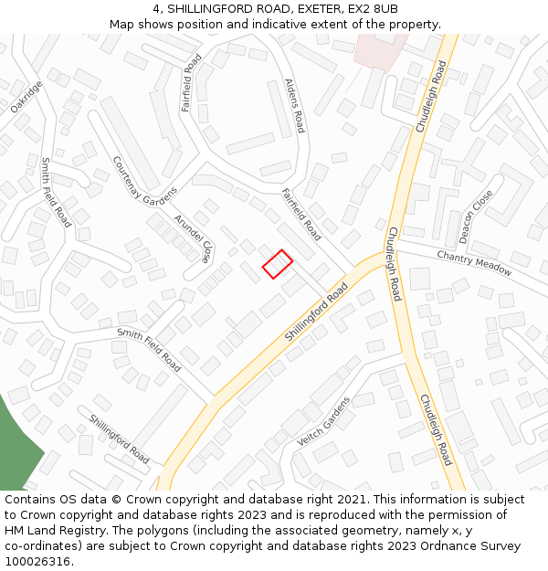 4, SHILLINGFORD ROAD, EXETER, EX2 8UB: Location map and indicative extent of plot