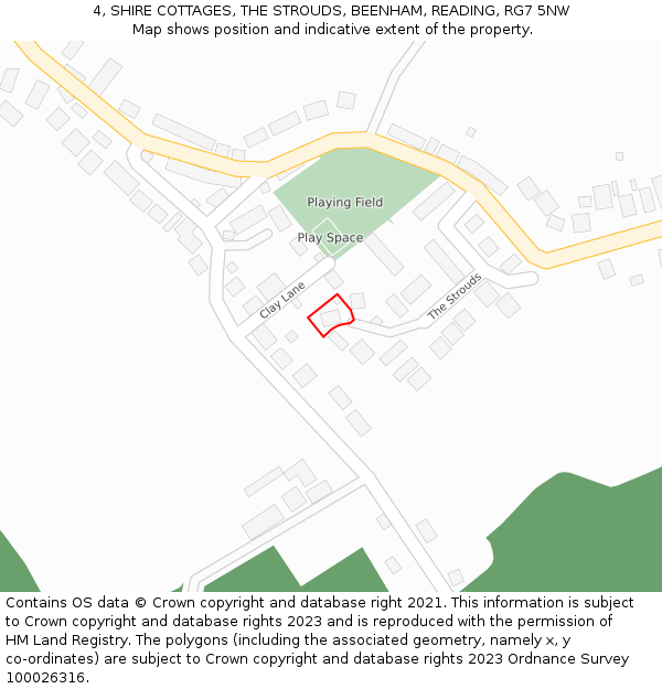 4, SHIRE COTTAGES, THE STROUDS, BEENHAM, READING, RG7 5NW: Location map and indicative extent of plot