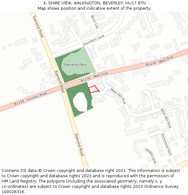 4, SHIRE VIEW, WALKINGTON, BEVERLEY, HU17 8TN: Location map and indicative extent of plot